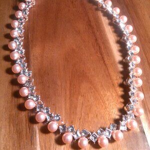 Pink Shell Pearl and Austrian Crystal Rosetone Necklace (18 to 20 Inch)
